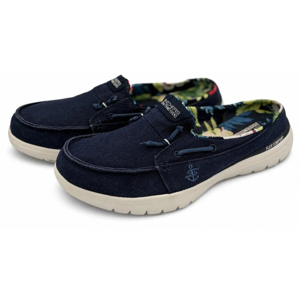Skechers On-The-GO Flex Saltwater Women's Size 9 Navy Canvas Boat Shoes 136496